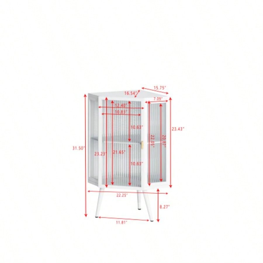 22.25 Floor Coner Cabinet with Tempered Glass Door Storage Shelves Bathroom, Living Room, Bedroom White