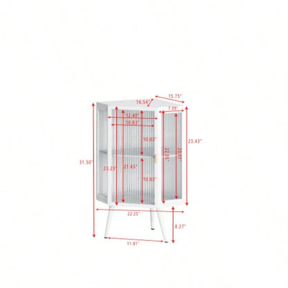 22.25 Floor Coner Cabinet with Tempered Glass Door Storage Shelves Bathroom, Living Room, Bedroom White