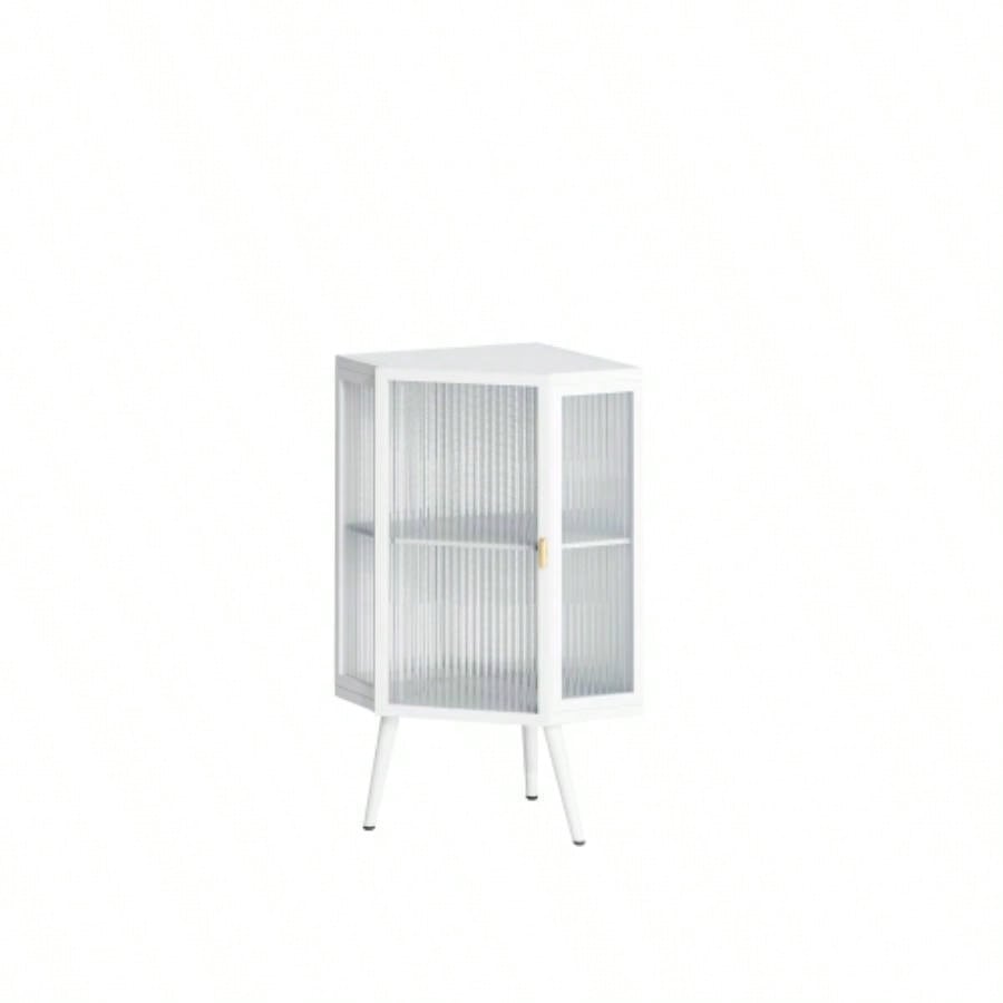22.25 Floor Coner Cabinet with Tempered Glass Door Storage Shelves Bathroom, Living Room, Bedroom White