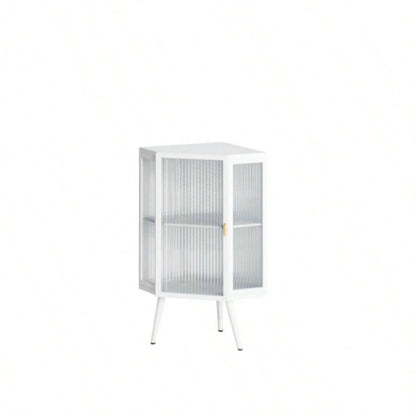 22.25 Floor Coner Cabinet with Tempered Glass Door Storage Shelves Bathroom, Living Room, Bedroom White