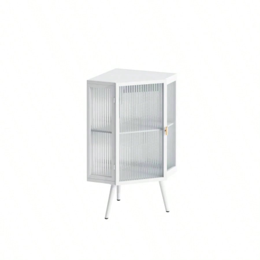 22.25 Floor Coner Cabinet with Tempered Glass Door Storage Shelves Bathroom, Living Room, Bedroom White