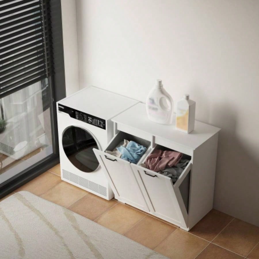 Laundry Cabinet, with 1 Storage cabinet and 1 Drawer - White