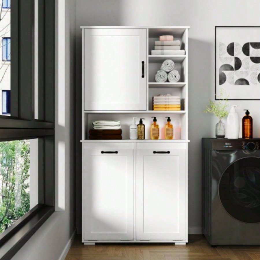 Laundry Cabinet, with 1 Storage cabinet and 1 Drawer - White