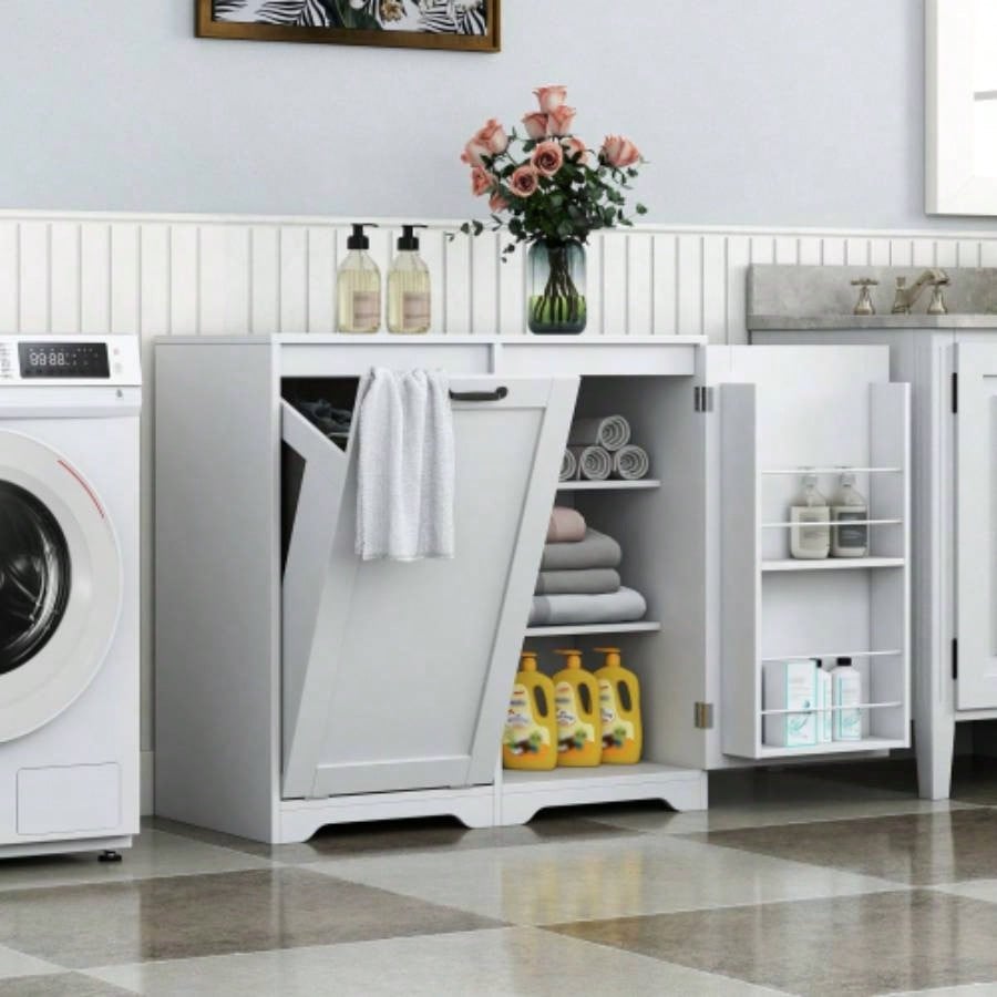 Laundry Cabinet, with 1 Storage cabinet and 1 Drawer - White