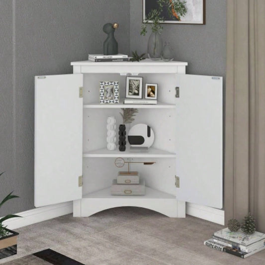 White Bathroom Storage Cabinet with Adjustable Shelves, Freestanding Floor Cabinet Home Kitchen