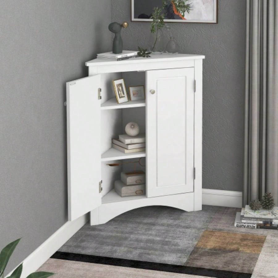 White Bathroom Storage Cabinet with Adjustable Shelves, Freestanding Floor Cabinet Home Kitchen