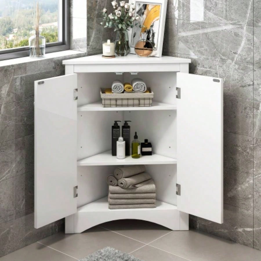 White Bathroom Storage Cabinet with Adjustable Shelves, Freestanding Floor Cabinet Home Kitchen