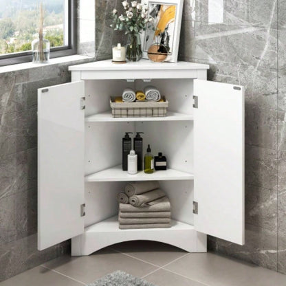 White Bathroom Storage Cabinet with Adjustable Shelves, Freestanding Floor Cabinet Home Kitchen