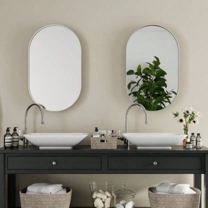 20x34 Inch Oval Recessed Medicine Cabinet, Metal Framed Bathroom Wall Cabinet with Mirror and Adjustable Shelves, Wall Mirror with Storage Bathroom, White