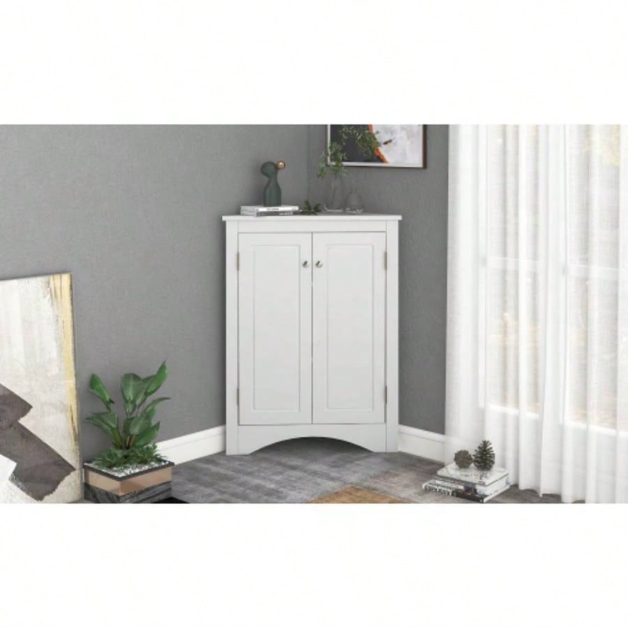 White Bathroom Storage Cabinet with Adjustable Shelves, Freestanding Floor Cabinet Home Kitchen