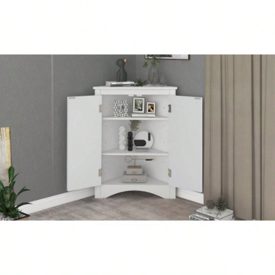 White Bathroom Storage Cabinet with Adjustable Shelves, Freestanding Floor Cabinet Home Kitchen