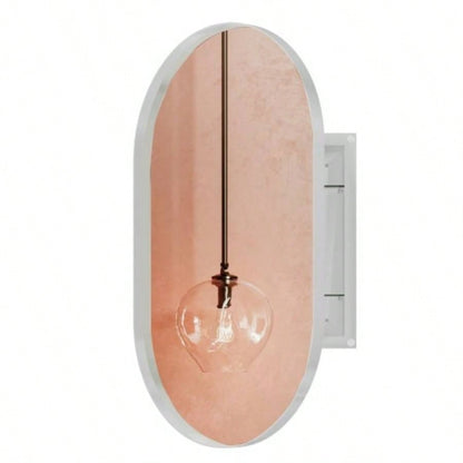 20x34 Inch Oval Recessed Medicine Cabinet, Metal Framed Bathroom Wall Cabinet with Mirror and Adjustable Shelves, Wall Mirror with Storage Bathroom, White