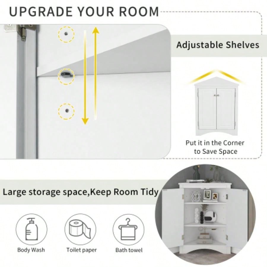 White Bathroom Storage Cabinet with Adjustable Shelves, Freestanding Floor Cabinet Home Kitchen