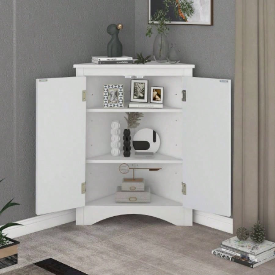 White Bathroom Storage Cabinet with Adjustable Shelves, Freestanding Floor Cabinet Home Kitchen