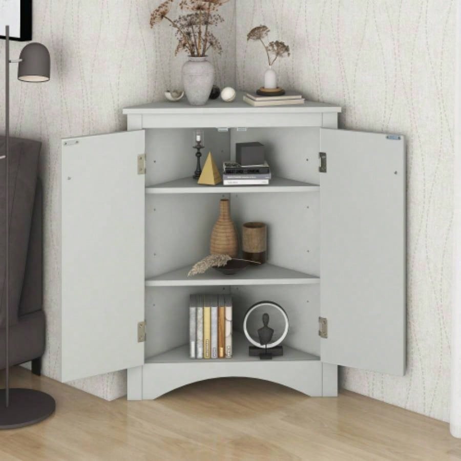 White Bathroom Storage Cabinet with Adjustable Shelves, Freestanding Floor Cabinet Home Kitchen