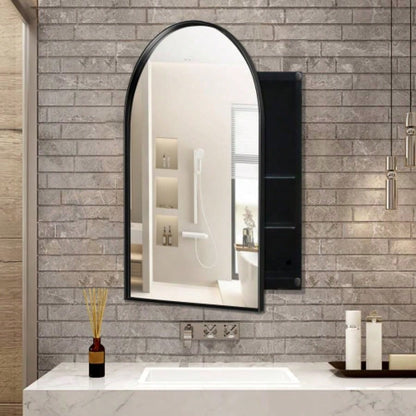 20x34 Inch Oval Recessed Medicine Cabinet, Metal Framed Bathroom Wall Cabinet with Mirror and Adjustable Shelves, Wall Mirror with Storage Bathroom, White