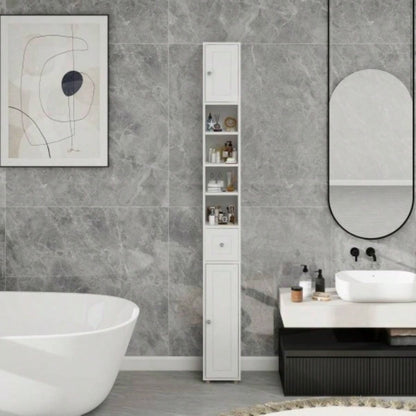 Tall Slim Bathroom Storage Cabinet, 71 Freestanding Bathroom Cabinet with 1 Drawer, 2 Doors and 4 Adjustable Shelves - White