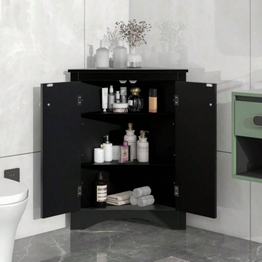 White Bathroom Storage Cabinet with Adjustable Shelves, Freestanding Floor Cabinet Home Kitchen
