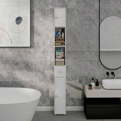 Tall Slim Bathroom Storage Cabinet, 71 Freestanding Bathroom Cabinet with 1 Drawer, 2 Doors and 4 Adjustable Shelves - White