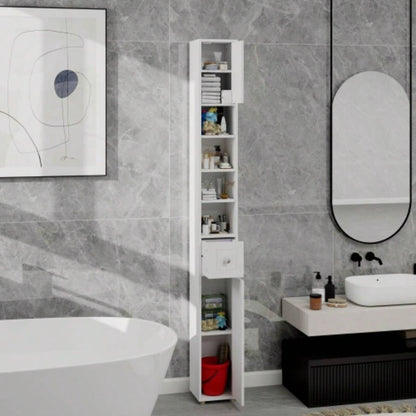 Tall Slim Bathroom Storage Cabinet, 71 Freestanding Bathroom Cabinet with 1 Drawer, 2 Doors and 4 Adjustable Shelves - White