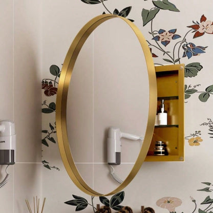 20x34 Inch Oval Recessed Medicine Cabinet, Metal Framed Bathroom Wall Cabinet with Mirror and Adjustable Shelves, Wall Mirror with Storage Bathroom, White
