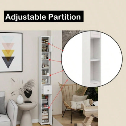 Tall Slim Bathroom Storage Cabinet, 71 Freestanding Bathroom Cabinet with 1 Drawer, 2 Doors and 4 Adjustable Shelves - White