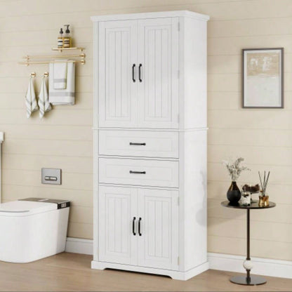 Storage Cabinet with Multi - Functional Storage Space Kitchen/Bathroom/Dining Room/Living Room, 2 Drawers with Slide Rails, Adjustable Shelf, White