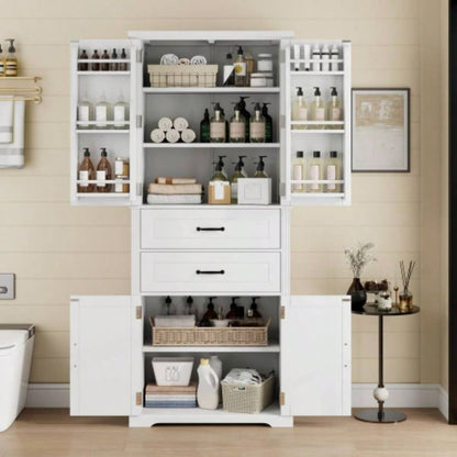 Storage Cabinet with Multi - Functional Storage Space Kitchen/Bathroom/Dining Room/Living Room, 2 Drawers with Slide Rails, Adjustable Shelf, White