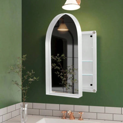 20x34 Inch Oval Recessed Medicine Cabinet, Metal Framed Bathroom Wall Cabinet with Mirror and Adjustable Shelves, Wall Mirror with Storage Bathroom, White