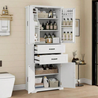 Storage Cabinet with Multi - Functional Storage Space Kitchen/Bathroom/Dining Room/Living Room, 2 Drawers with Slide Rails, Adjustable Shelf, White