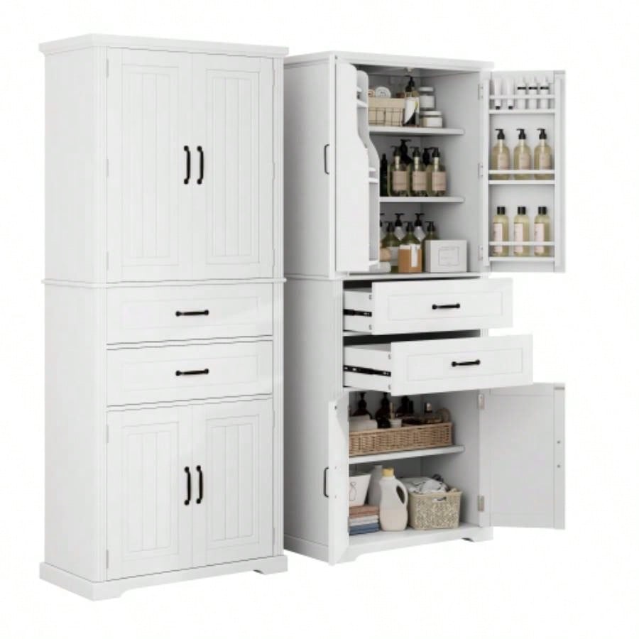 Storage Cabinet with Multi - Functional Storage Space Kitchen/Bathroom/Dining Room/Living Room, 2 Drawers with Slide Rails, Adjustable Shelf, White