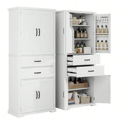 Storage Cabinet with Multi - Functional Storage Space Kitchen/Bathroom/Dining Room/Living Room, 2 Drawers with Slide Rails, Adjustable Shelf, White