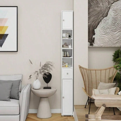 Tall Slim Bathroom Storage Cabinet, 71 Freestanding Bathroom Cabinet with 1 Drawer, 2 Doors and 4 Adjustable Shelves - White