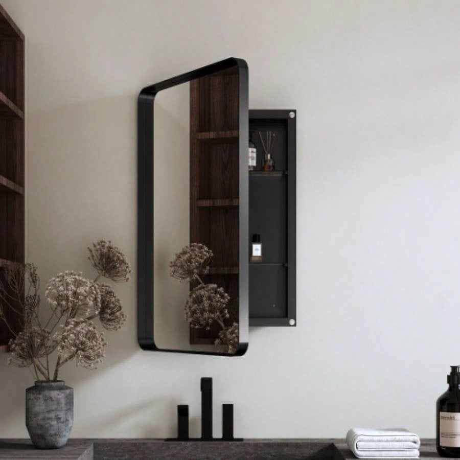 20x34 Inch Oval Recessed Medicine Cabinet, Metal Framed Bathroom Wall Cabinet with Mirror and Adjustable Shelves, Wall Mirror with Storage Bathroom, White