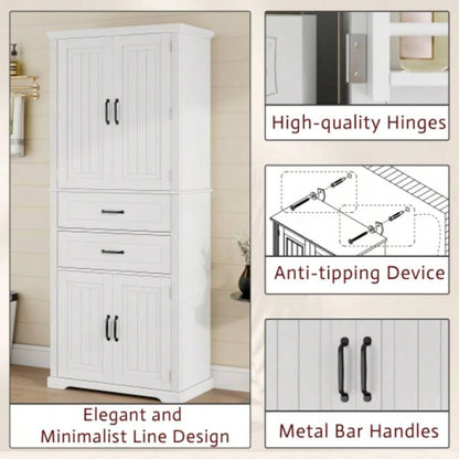 Storage Cabinet with Multi - Functional Storage Space Kitchen/Bathroom/Dining Room/Living Room, 2 Drawers with Slide Rails, Adjustable Shelf, White