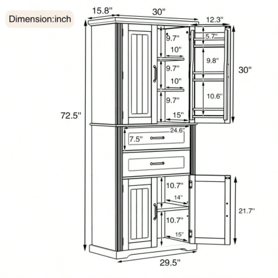 Storage Cabinet with Multi - Functional Storage Space Kitchen/Bathroom/Dining Room/Living Room, 2 Drawers with Slide Rails, Adjustable Shelf, White