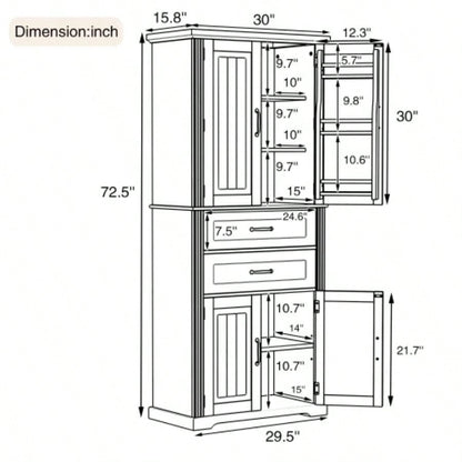 Storage Cabinet with Multi - Functional Storage Space Kitchen/Bathroom/Dining Room/Living Room, 2 Drawers with Slide Rails, Adjustable Shelf, White