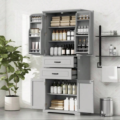 Storage Cabinet with Multi - Functional Storage Space Kitchen/Bathroom/Dining Room/Living Room, 2 Drawers with Slide Rails, Adjustable Shelf, White