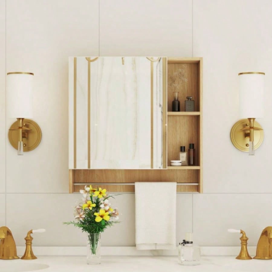 Bathroom Mirror Cabinet Wall Mounted, Medicine Cabinet, Over Toilet Storage Cabinet with Shelves and Towel Rack