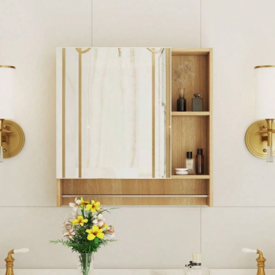 Bathroom Mirror Cabinet Wall Mounted, Medicine Cabinet, Over Toilet Storage Cabinet with Shelves and Towel Rack