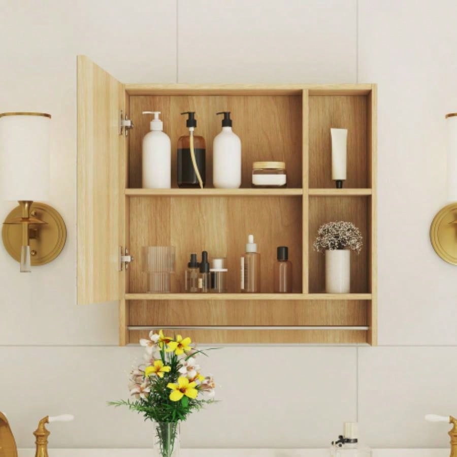 Bathroom Mirror Cabinet Wall Mounted, Medicine Cabinet, Over Toilet Storage Cabinet with Shelves and Towel Rack