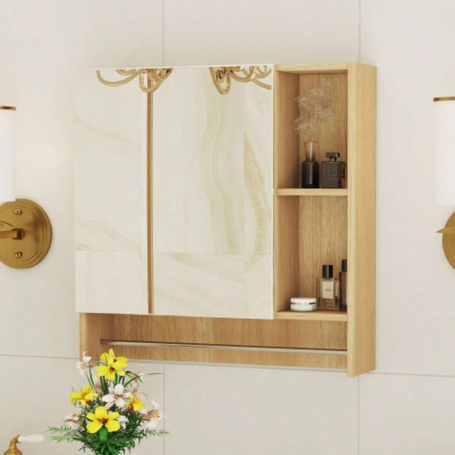 Bathroom Mirror Cabinet Wall Mounted, Medicine Cabinet, Over Toilet Storage Cabinet with Shelves and Towel Rack