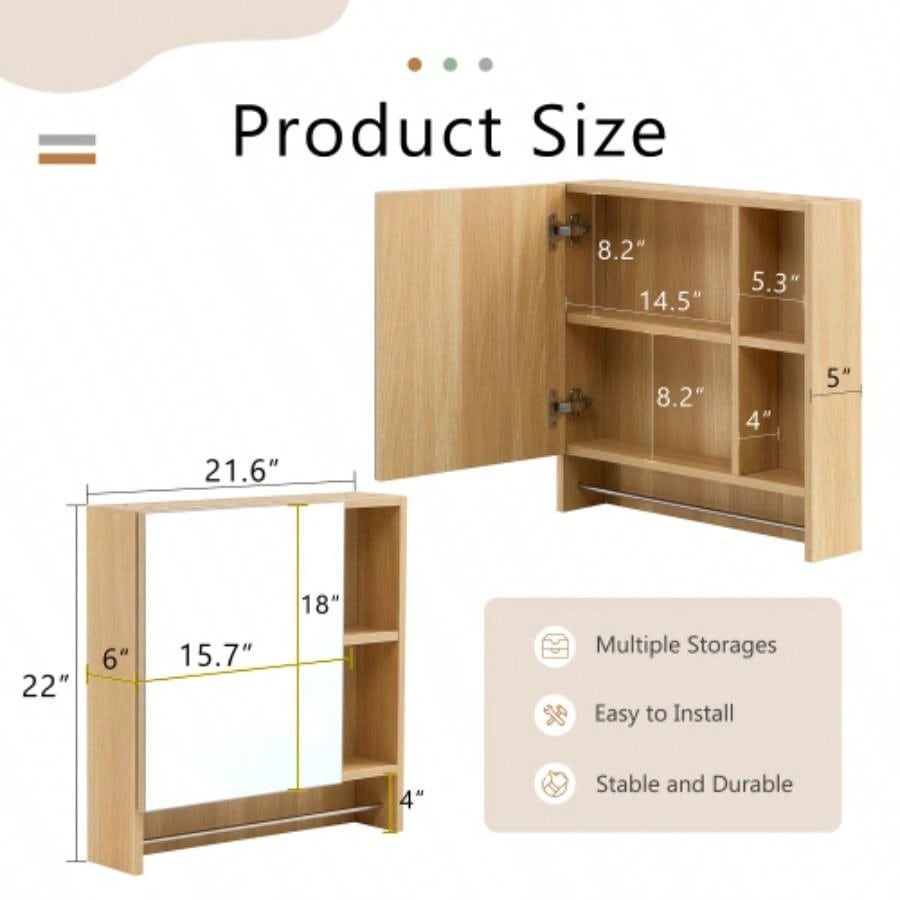 Bathroom Mirror Cabinet Wall Mounted, Medicine Cabinet, Over Toilet Storage Cabinet with Shelves and Towel Rack