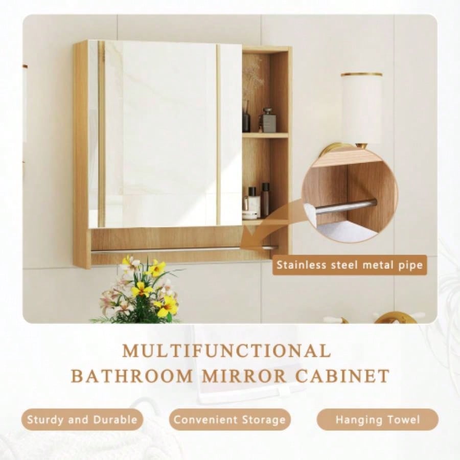 Bathroom Mirror Cabinet Wall Mounted, Medicine Cabinet, Over Toilet Storage Cabinet with Shelves and Towel Rack