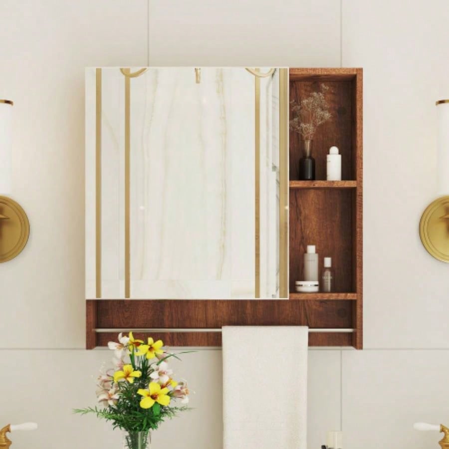 Bathroom Mirror Cabinet Wall Mounted, Medicine Cabinet, Over Toilet Storage Cabinet with Shelves and Towel Rack