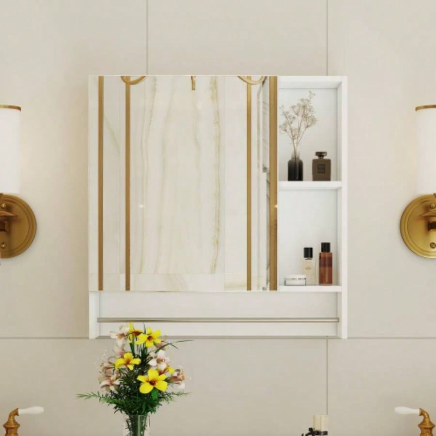 Bathroom Mirror Cabinet Wall Mounted, Medicine Cabinet, Over Toilet Storage Cabinet with Shelves and Towel Rack