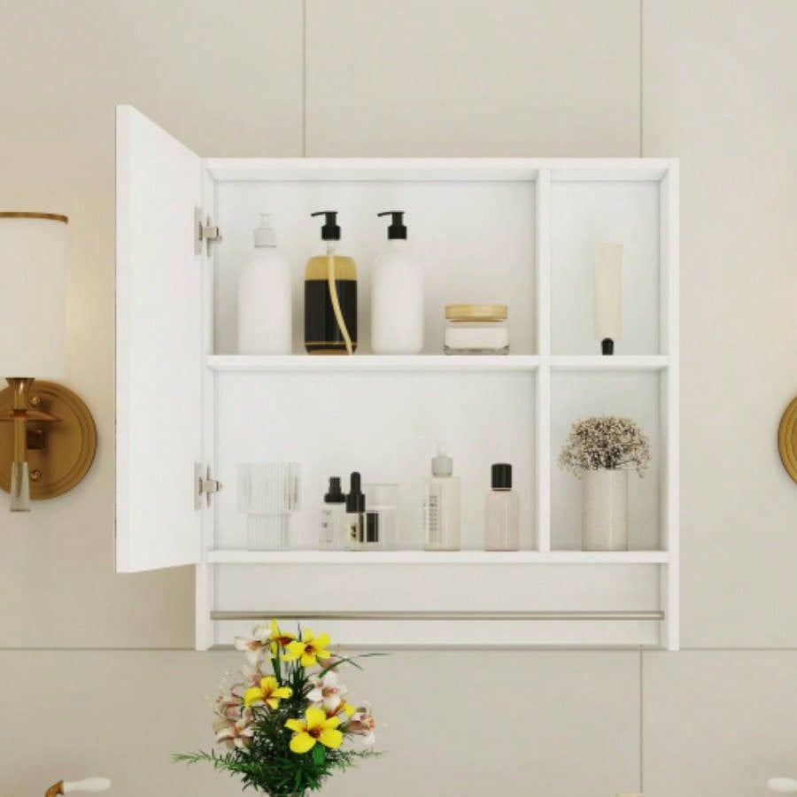 Bathroom Mirror Cabinet Wall Mounted, Medicine Cabinet, Over Toilet Storage Cabinet with Shelves and Towel Rack