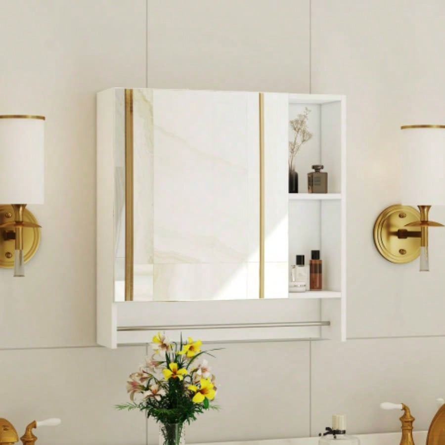 Bathroom Mirror Cabinet Wall Mounted, Medicine Cabinet, Over Toilet Storage Cabinet with Shelves and Towel Rack