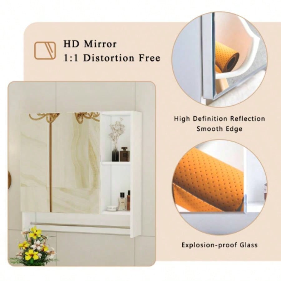 Bathroom Mirror Cabinet Wall Mounted, Medicine Cabinet, Over Toilet Storage Cabinet with Shelves and Towel Rack