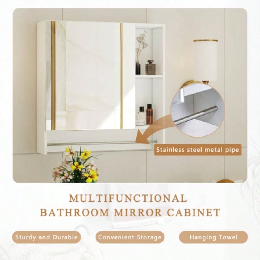 Bathroom Mirror Cabinet Wall Mounted, Medicine Cabinet, Over Toilet Storage Cabinet with Shelves and Towel Rack
